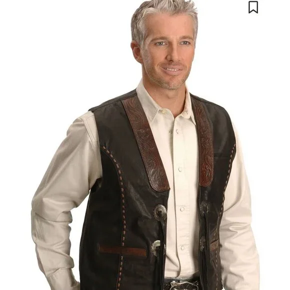 Men's XXL Tooled Leather Vest - Picture 7 of 7